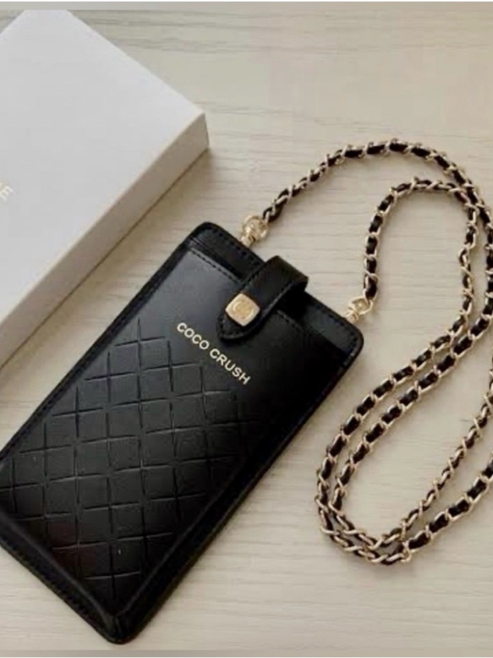 CHANEL Black Coco Crush Quilted Wallet Phone Case with Chain